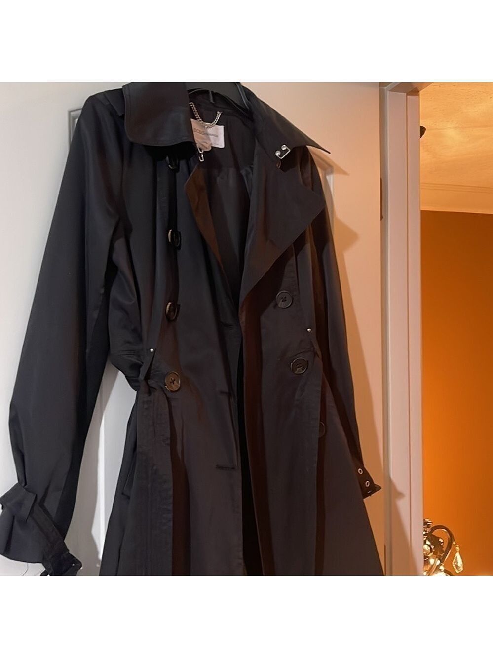 BLACK women’s double breasted trench coat - Picture 9 of 9